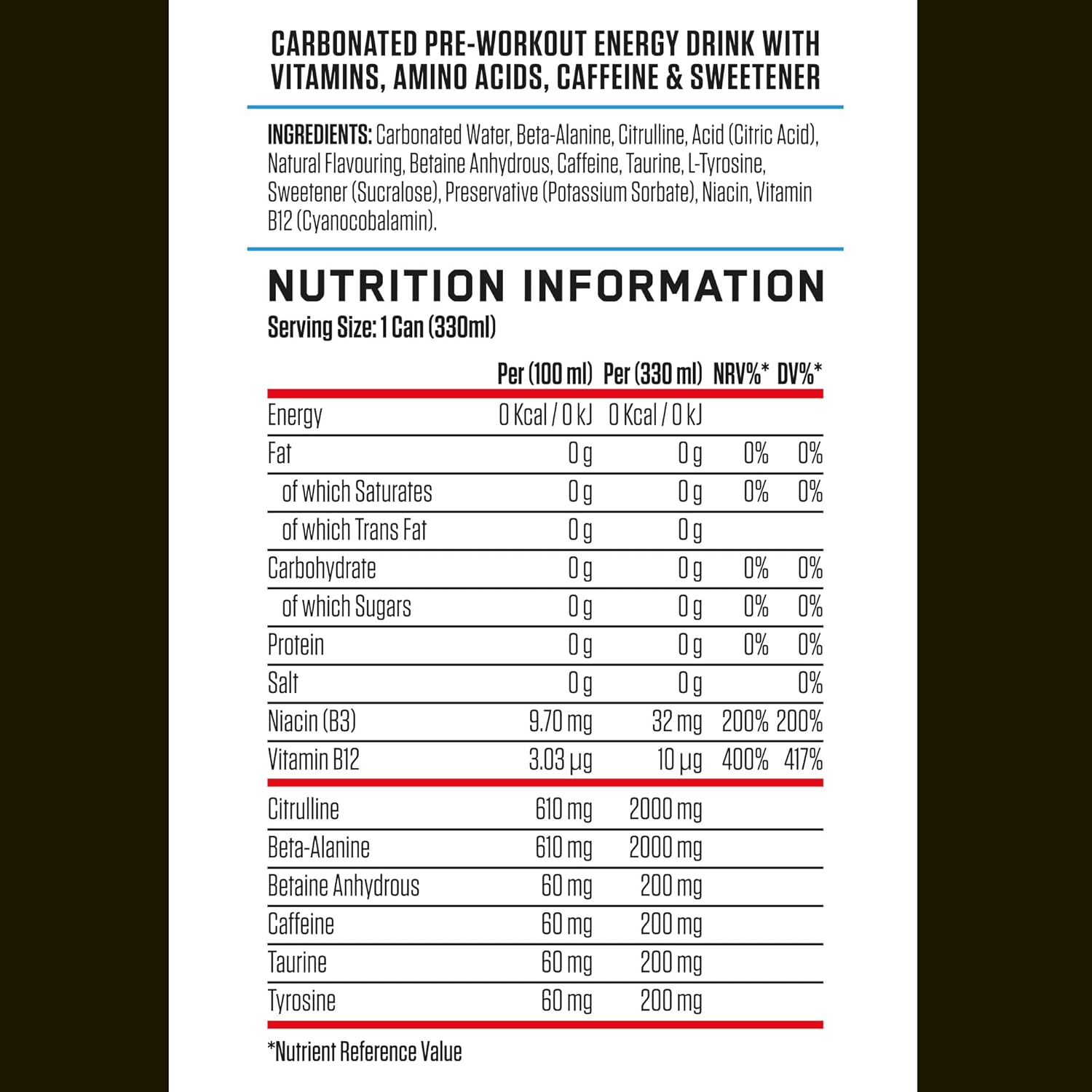 Applied Nutrition ABE (All Black Everything) Carbonated Can 12x330ml