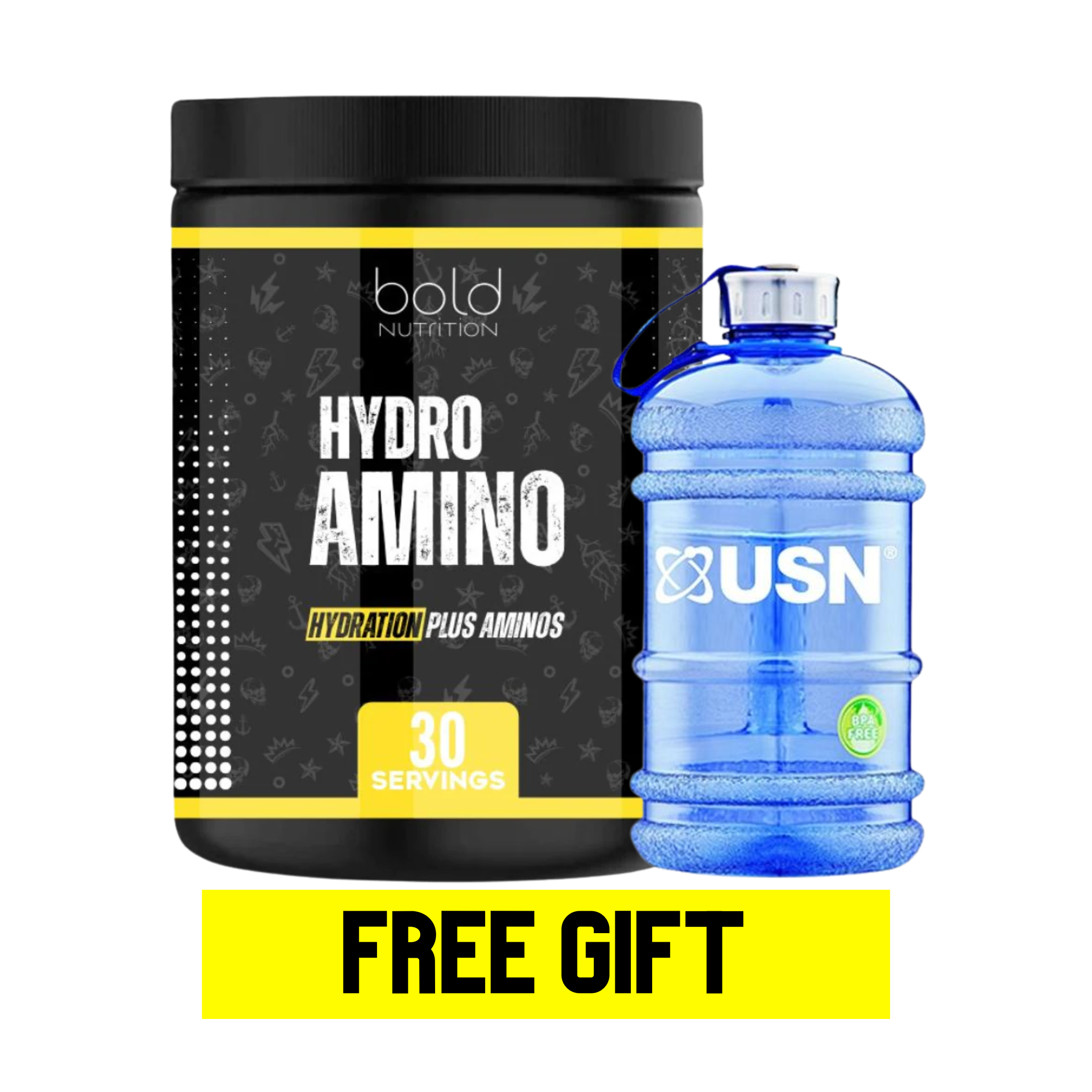 BOLD HydroAmino 30 Servings BCAA Glutamine & Electrolytes + Free 1L Jug