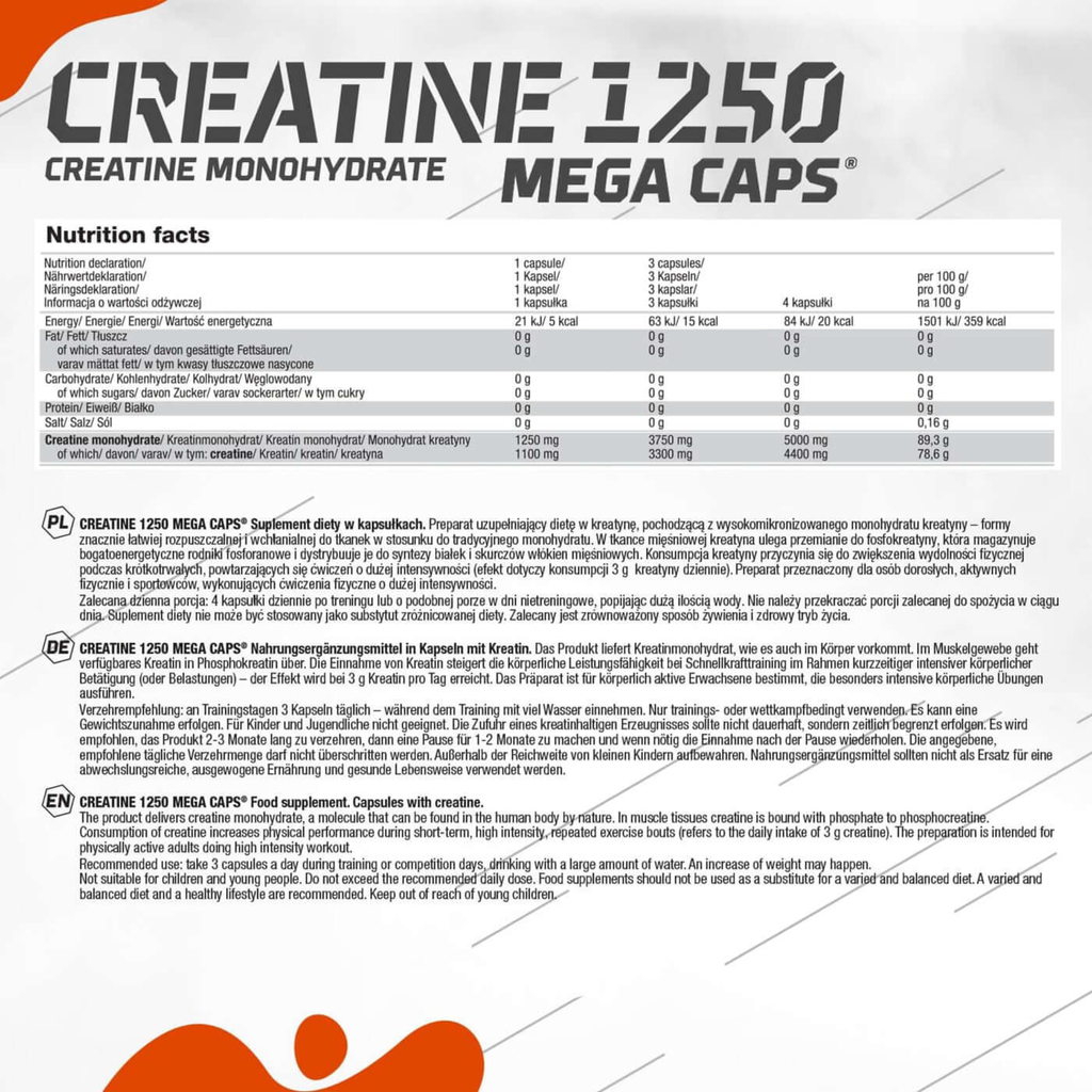 Olimp-Creatine-1250-Mega-Caps-Ingredients