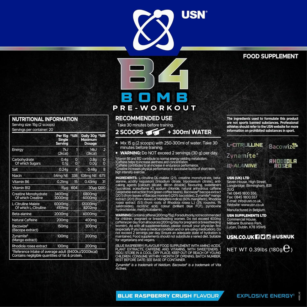 USN B4 Bomb Pre workout - 180g EXPIRED March 2025
